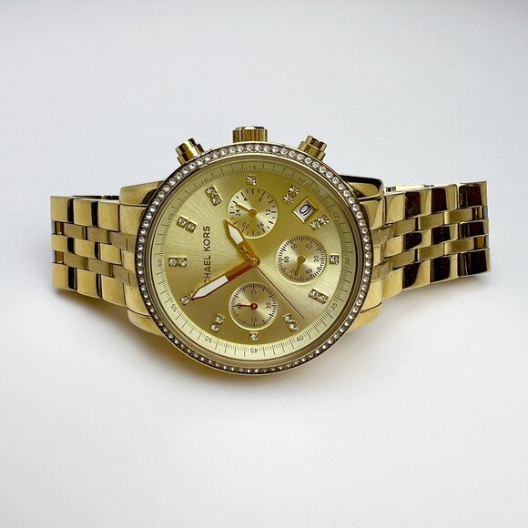 Michael Kors Champagne Gold Runway Chronograph Watch, NEW Battery, MK5698 - Picture 1 of 8